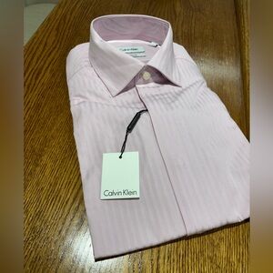 Calvin Klein Men's Pink Striped Dress Shirt